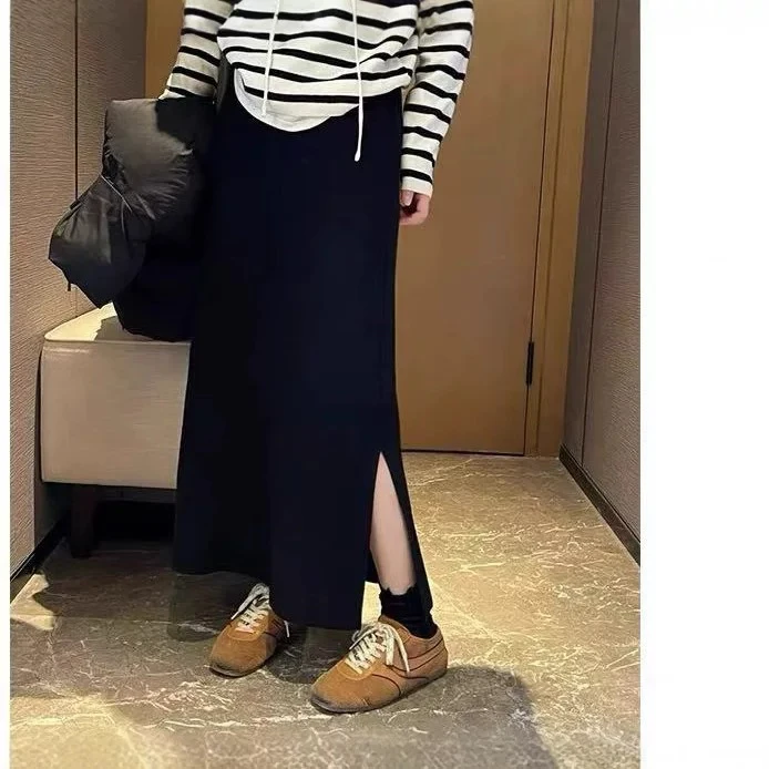 薇莎24612【侧开叉】春夏款显瘦棉质松紧腰直筒半身裙