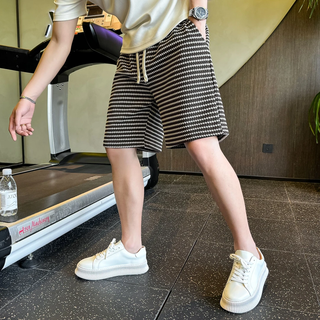 条纹休闲短裤男士2025新款轻奢重磅宽松五分裤子夏季潮牌百搭中裤