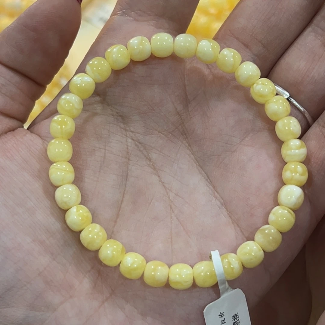 蜜蜡未镶嵌手链6.5m白花高桩老型手串