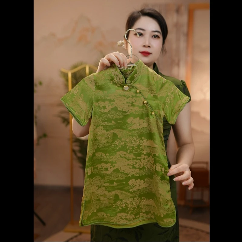 A绿萝旗袍#夏季汉元素儿童背心女童夏款古风旗袍空调服中式旗袍裙