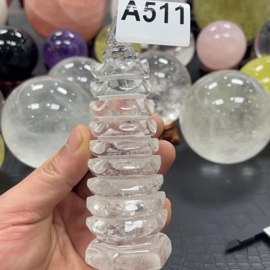 道***玉石材天然白水晶文昌塔