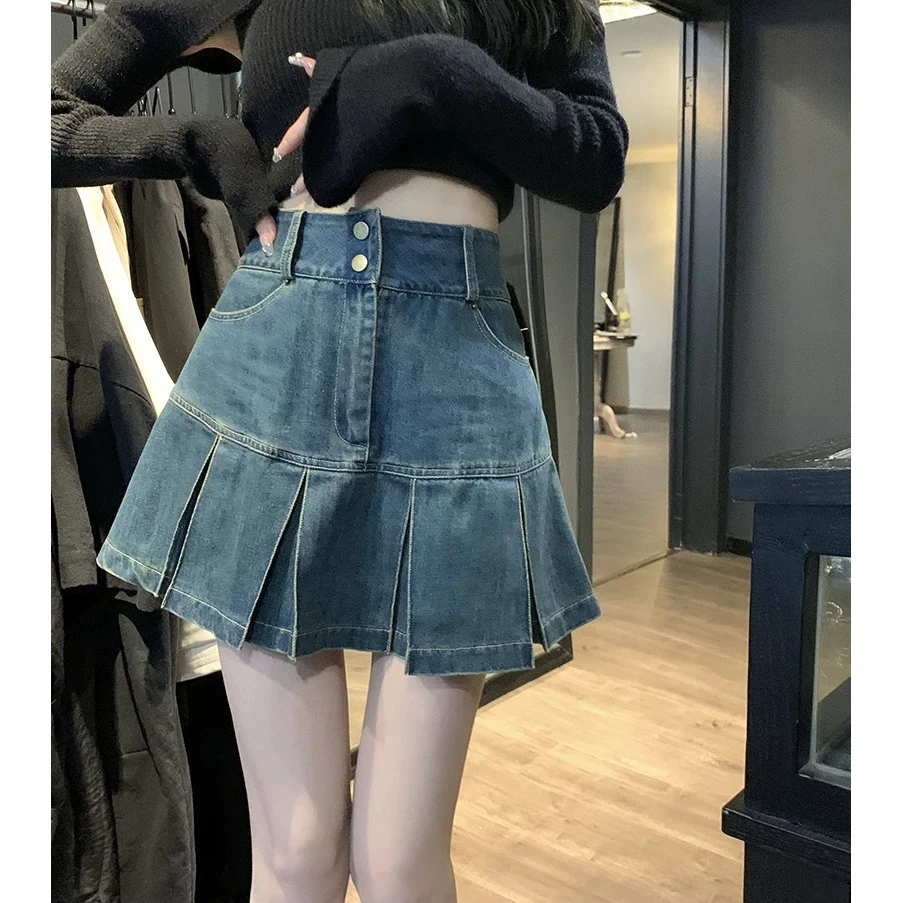 【青青】大码微胖裙子牛仔半身裙设计感小众胖mm显瘦遮肚短裙2560