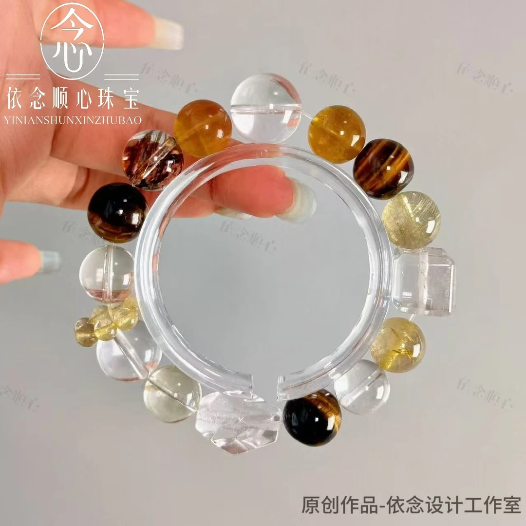【宝显贵】原创设计天然水晶手串黄虎眼石+金发晶+超七多样性发一