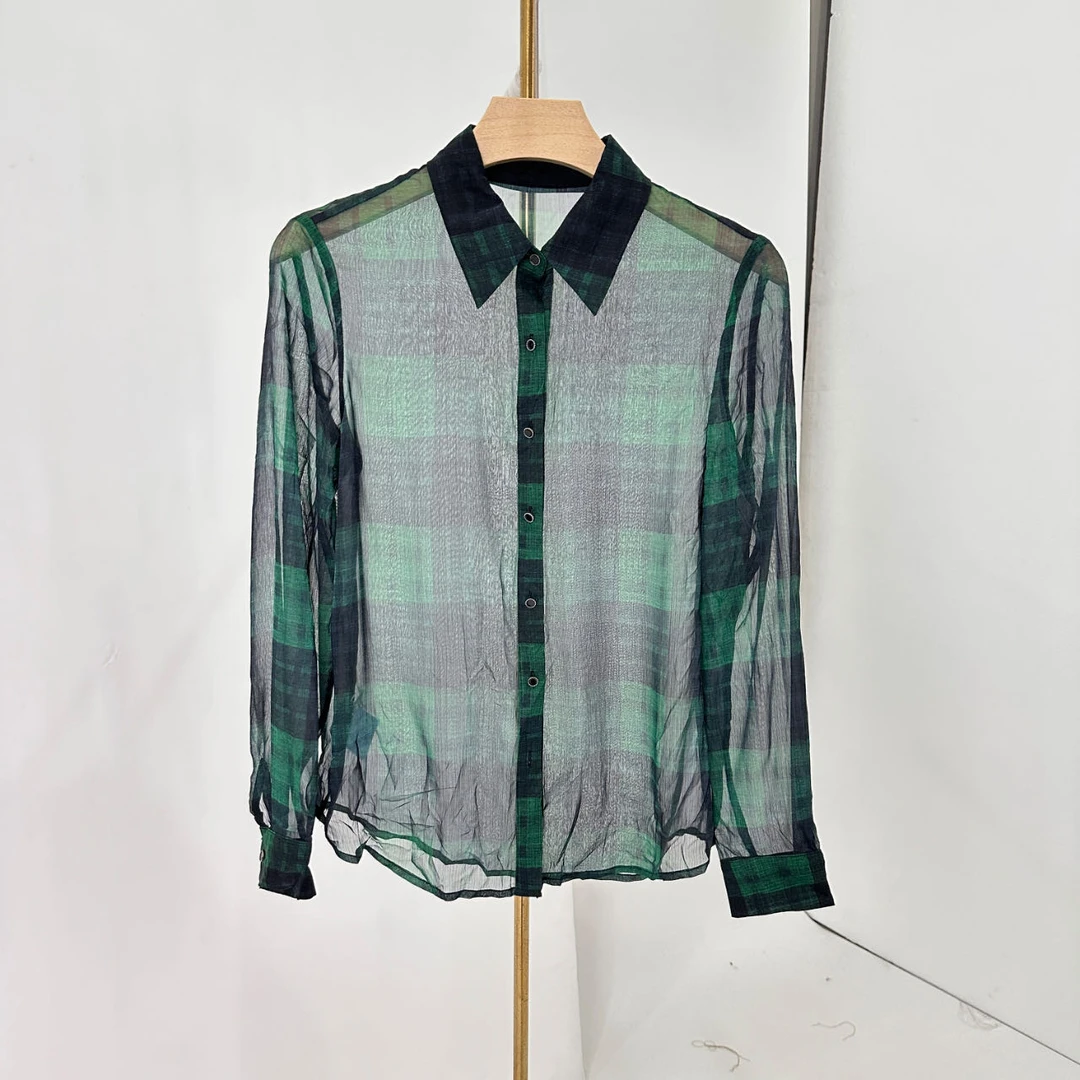 防晒翻领太阳图腾苎麻防晒衬衫女士条纹潮流薄款夏季K09