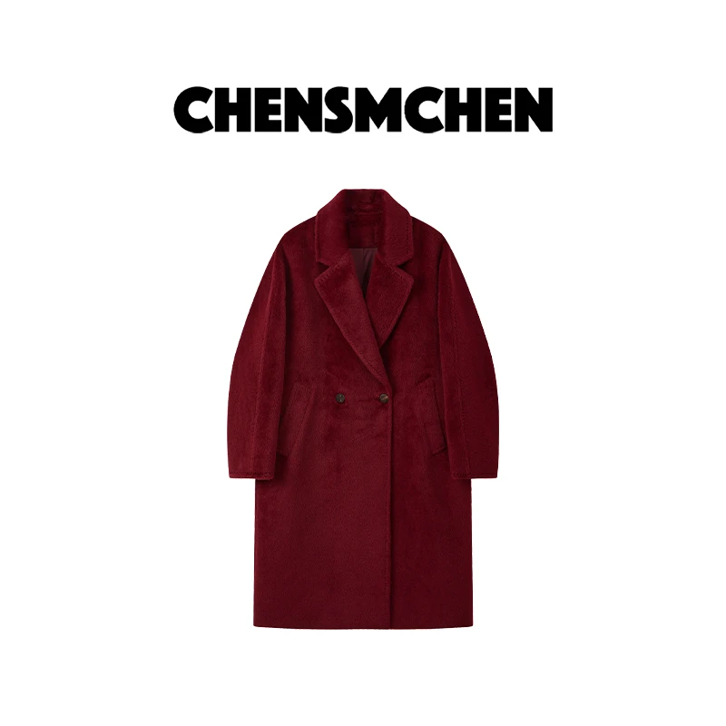 CHENSMCHEN 进口皇室婴驼安哥拉红大衣女气质轻奢外套CSD11744MX