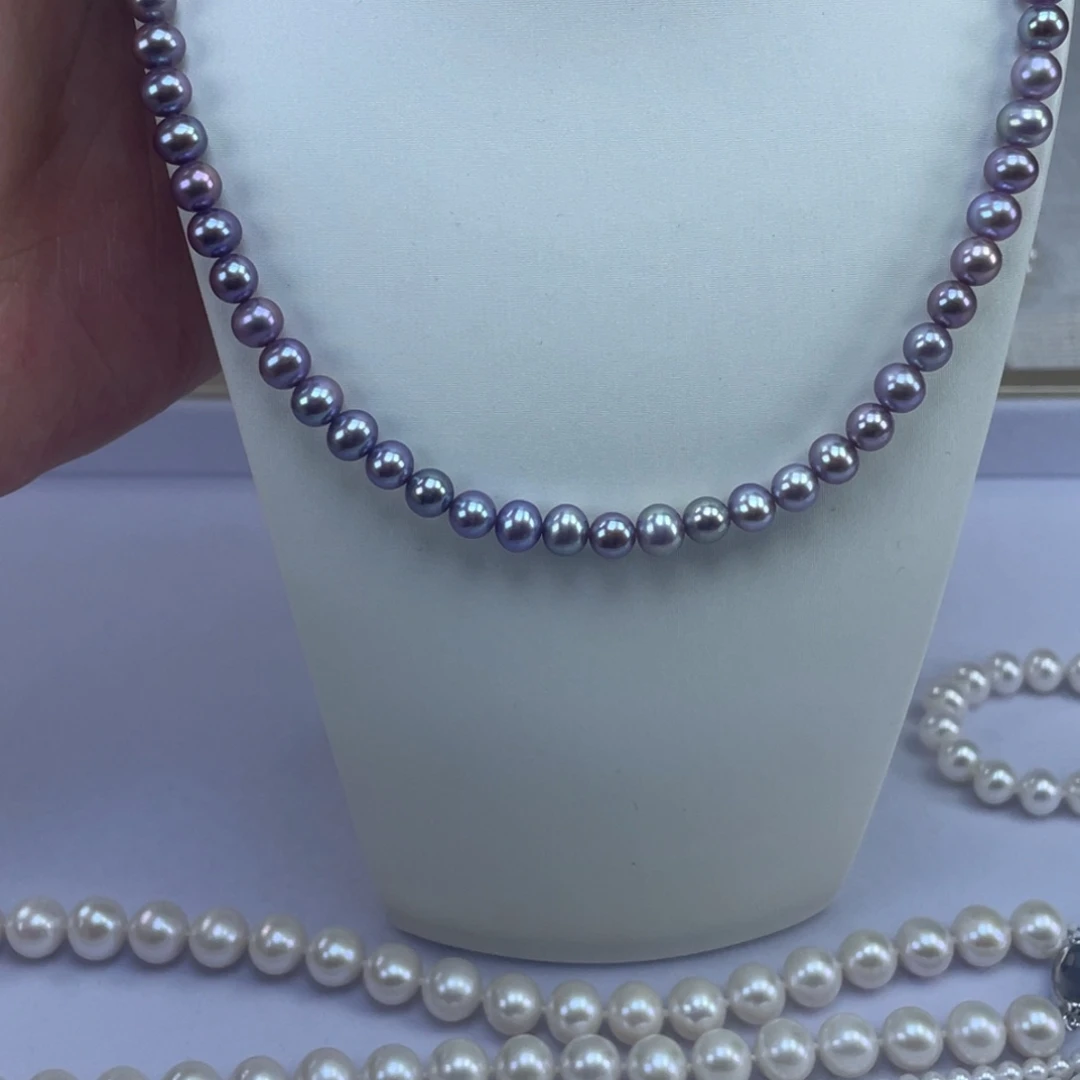 零***题淡水珍珠银S925镶嵌项链6-7