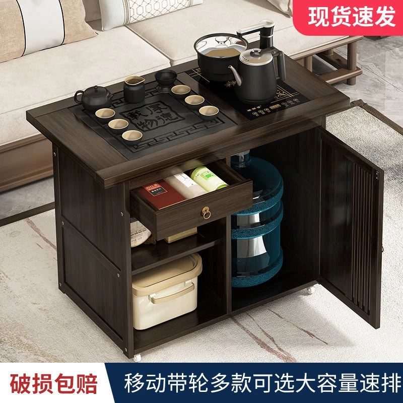 家用实木茶台移动小茶桌茶水柜带轮边柜茶几茶具烧水壶一体茶桌子