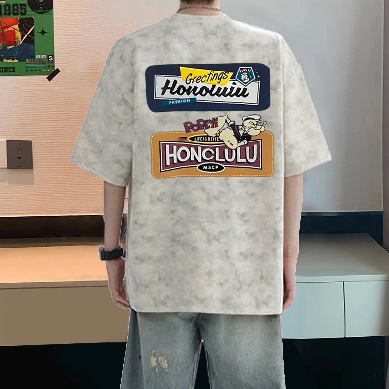 扎染纯棉短袖t恤男士宽松大码上衣潮牌美式高街复古休闲情侣半袖