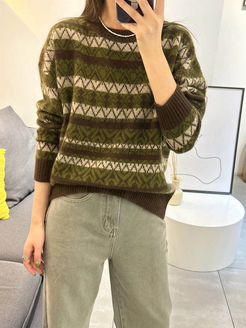 欧洲站2025季新款欧货复古休闲羊绒针织衫女秋冬软糯毛衣上衣女