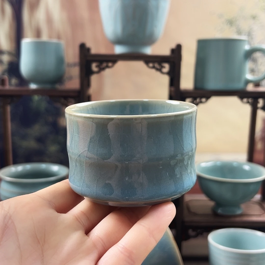 天蓝釉水竹节主人杯