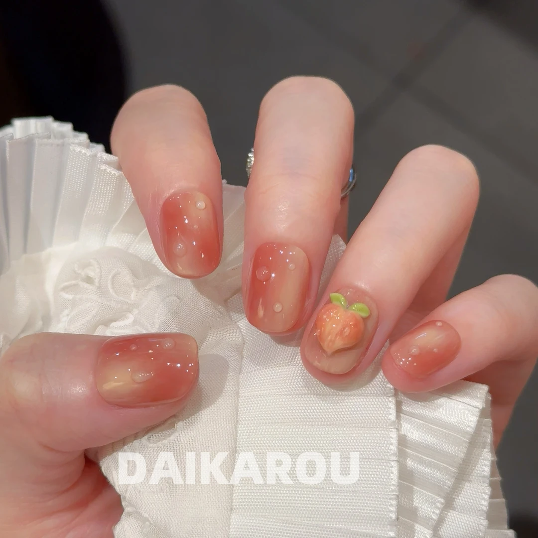 桃汁欲滴 黛卡柔 预售 哇擦么 新甲型 此度 短椭圆手工穿戴甲10片