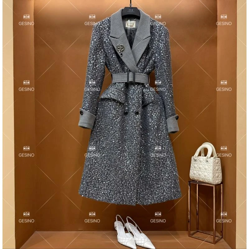 【露】秋冬气质小香风时尚设计师中长款外套 QD-2025215