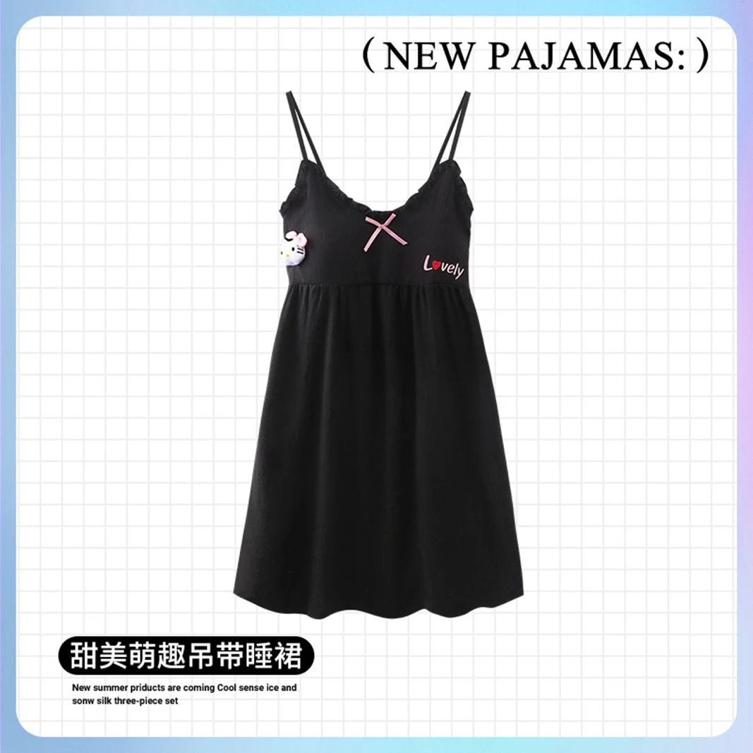 带胸垫夏季薄款纯欲吊带卡通睡裙女2025年新款可爱少女睡衣家居服