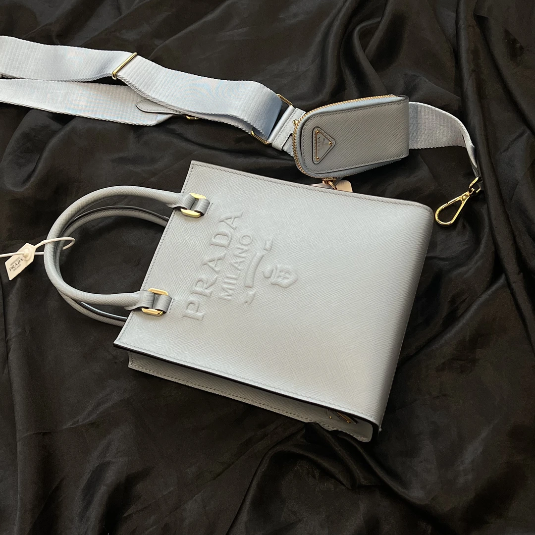 95新 Prada/普拉达 95新prada蓝色托特单肩包jm