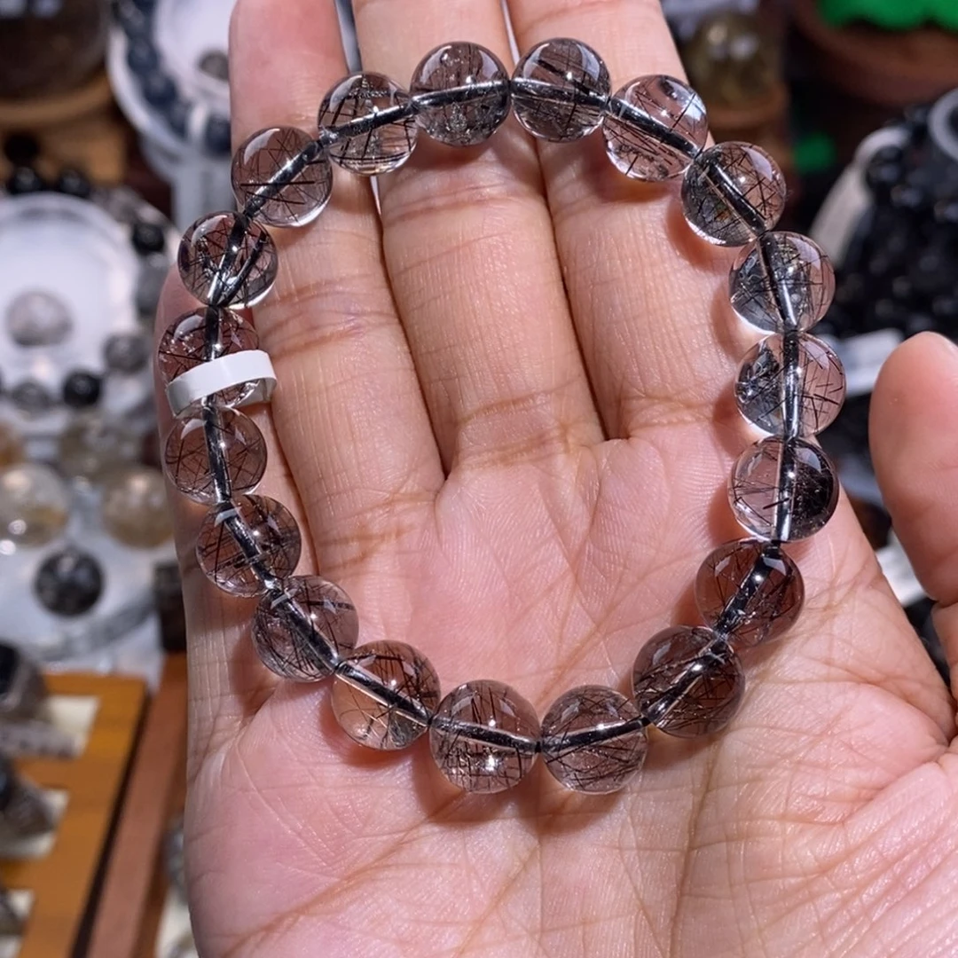 水晶手链未镶嵌10mm全透体黑发晶蕾丝