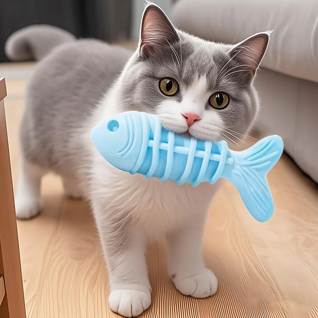 宠物猫猫耐磨啃咬鱼骨玩具磨牙洁齿猫狗通用硅胶逗趣自嗨解闷神器