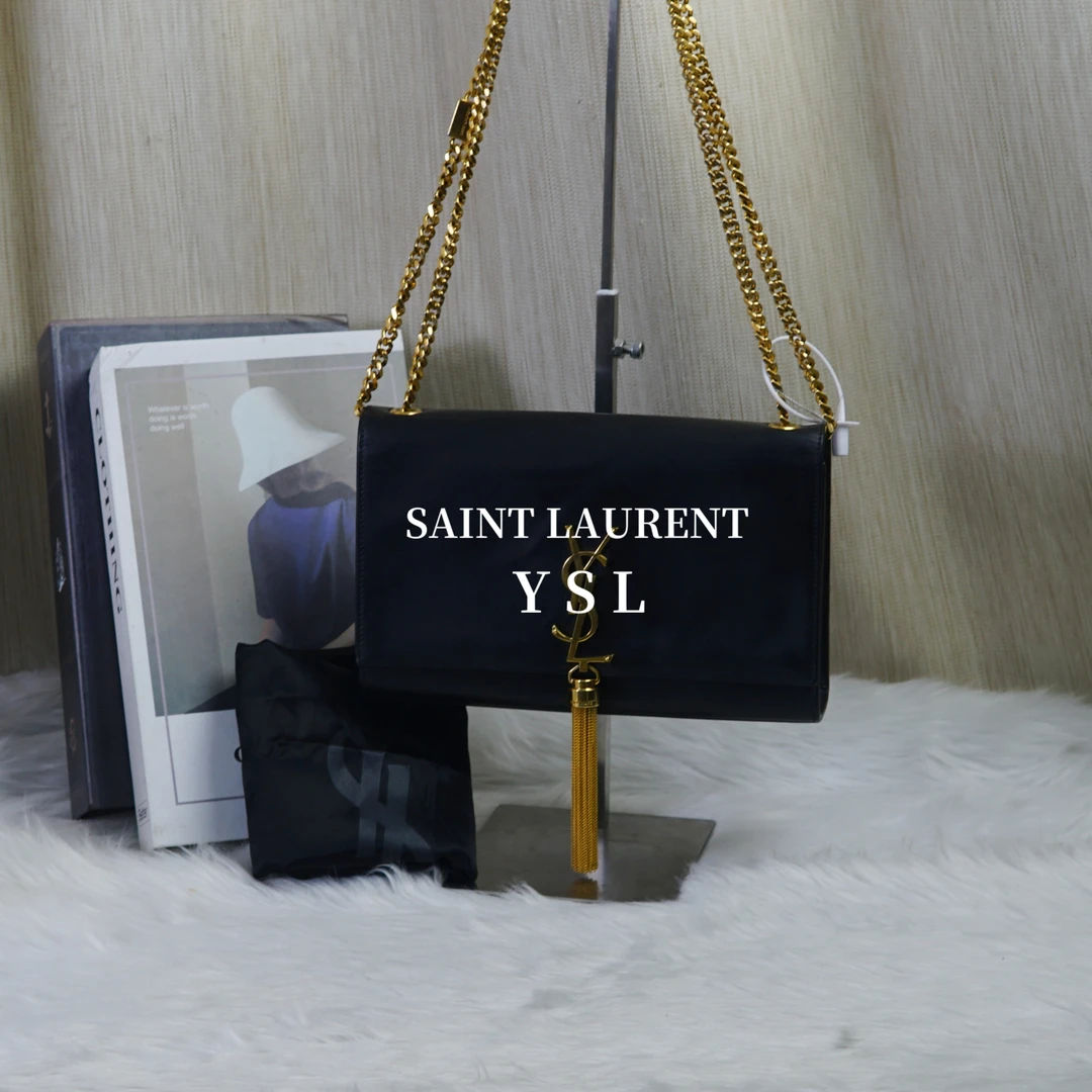 95新 YSL/圣罗兰 黑金字母链条斜挎包/WJ04206037/6037