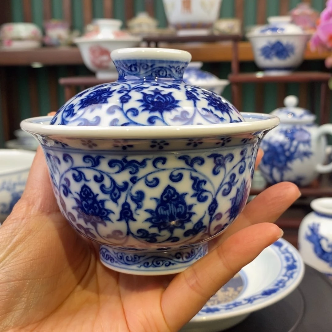 手工陶瓷柴窑缠枝官窑器型盖碗