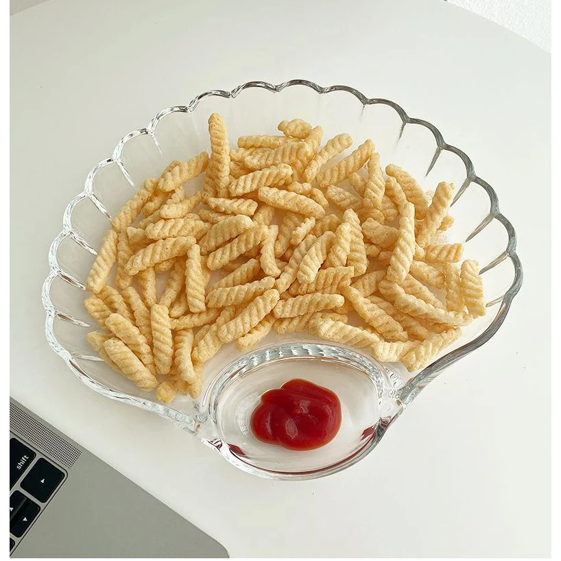 家用贝壳饺子盘带醋碟家用水饺盘高颜值实用分格贝壳菜盘食物