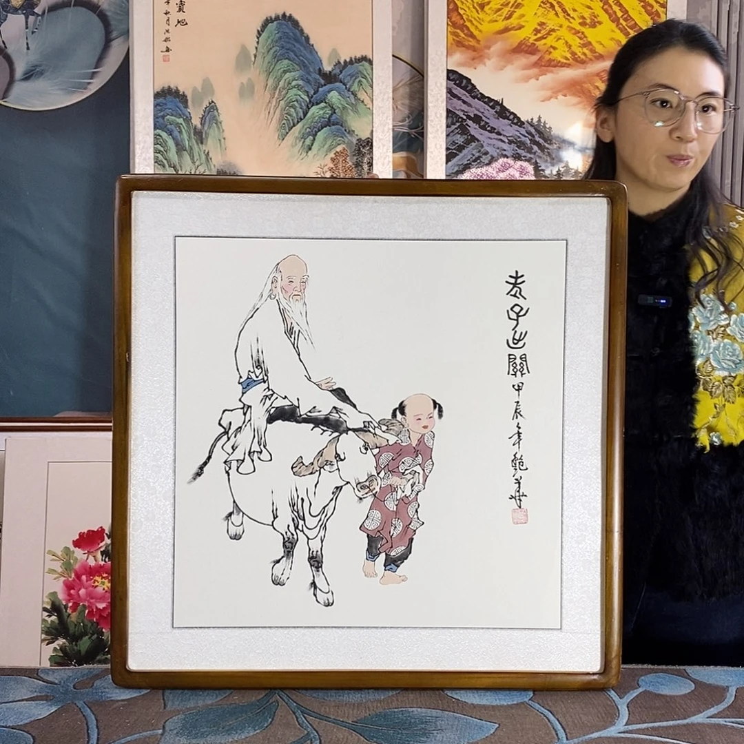 国画手写手绘国画作品带框包邮62✖️62