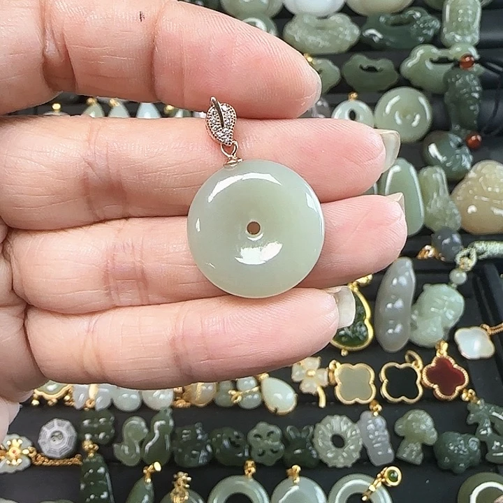 和田玉银S925镶嵌吊坠(不含链)