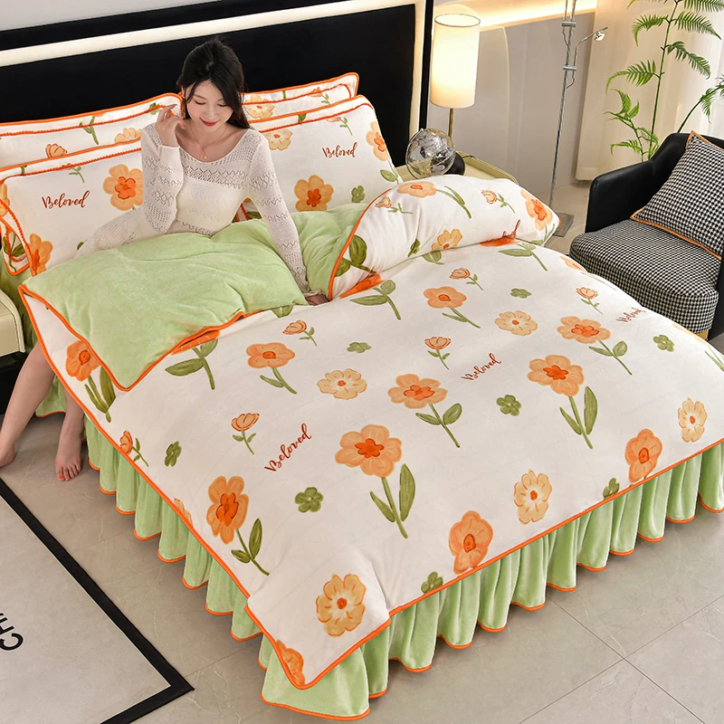 【粉丝专享】新款牛奶绒四件套防静电加厚床裙款加密高克重8斤重