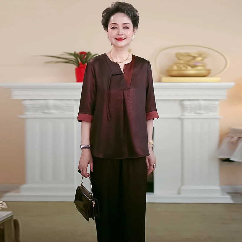 新中式套装夏新款中老年妈妈气质女装阔太太女士洋气两件套礼服