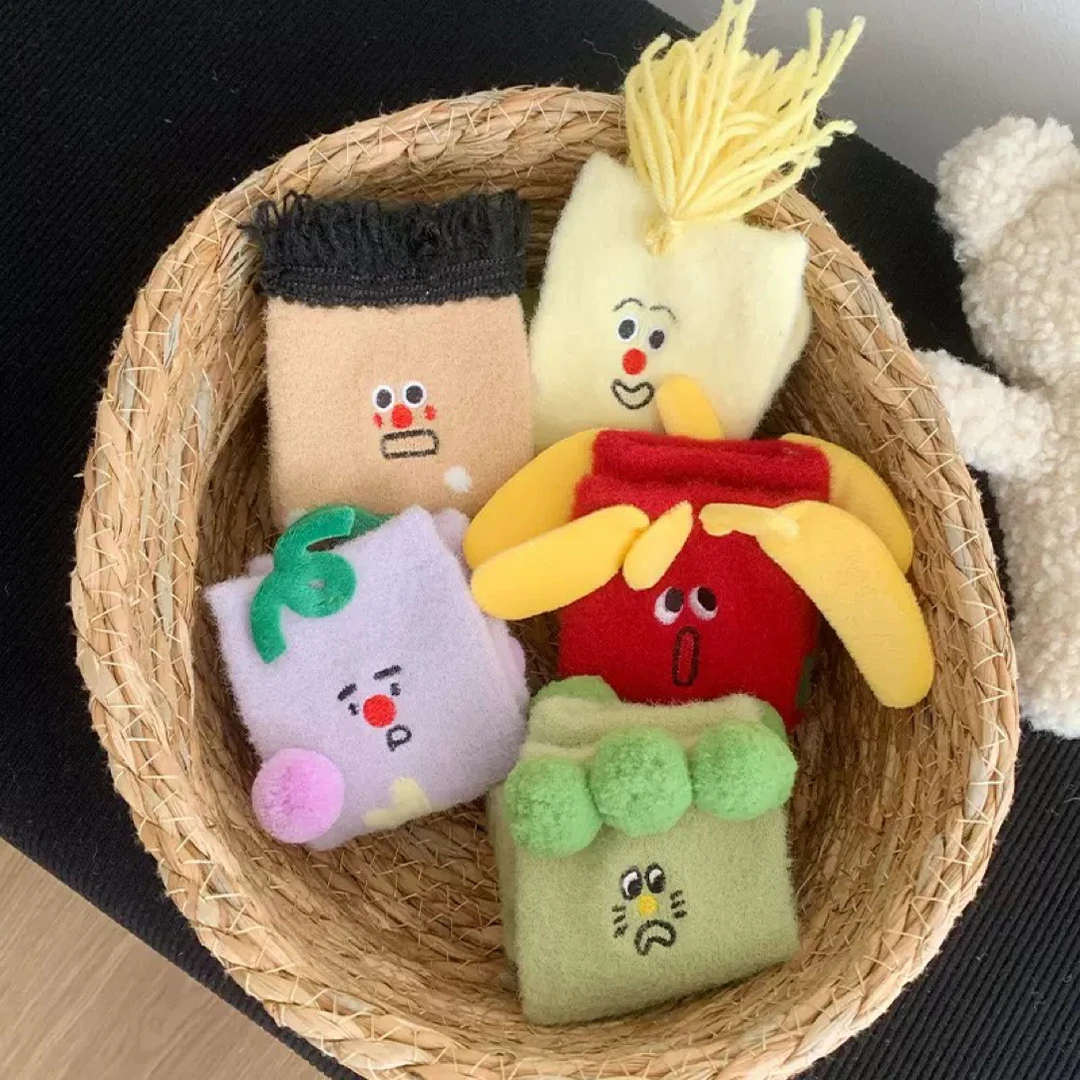 秋冬可爱搞怪毛茸茸加厚保暖中筒堆堆睡眠女袜情侣闺蜜红色圣诞袜