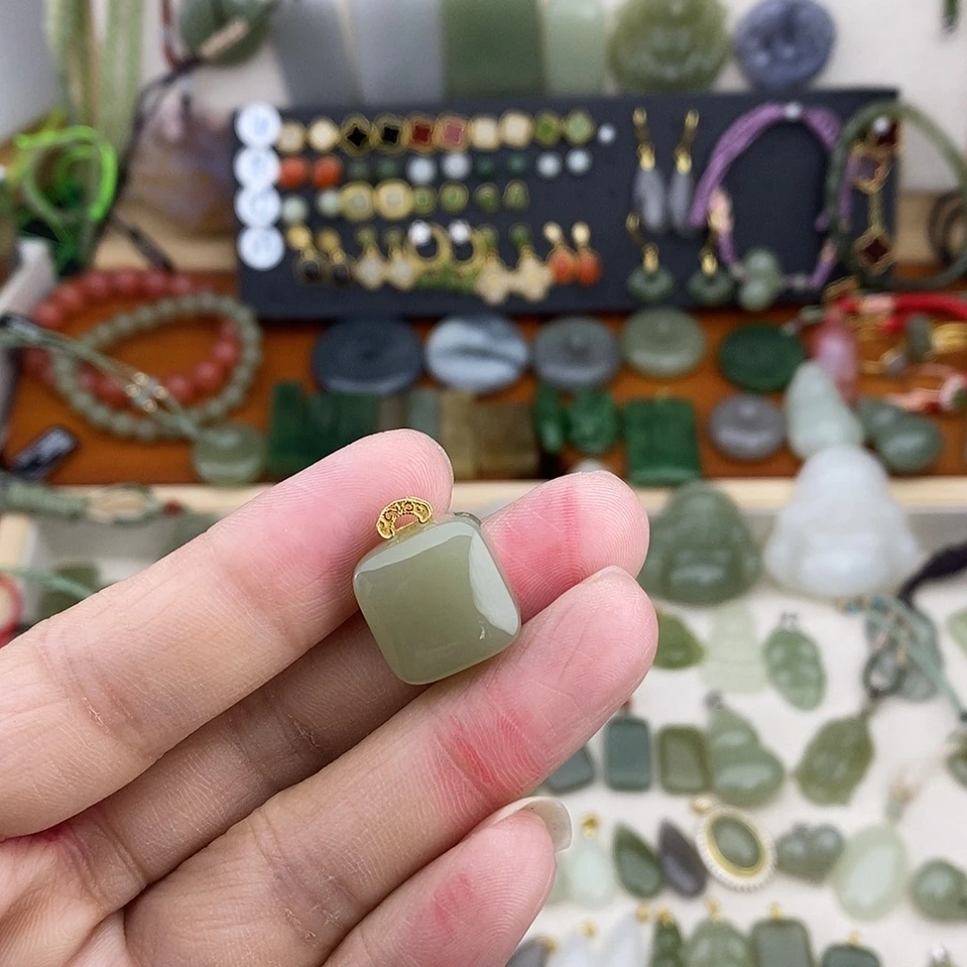 和田玉银S925镶嵌吊坠(不含链)