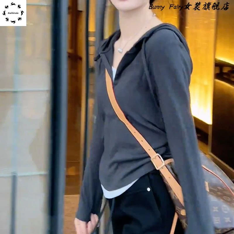 假两件连帽卫衣女2025新款爆款秋季韩版修身长袖打底衫女内搭上衣