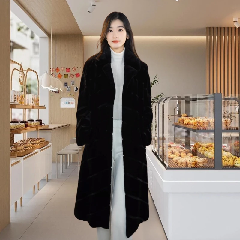 LIJING/黑色长款翻领外套351E