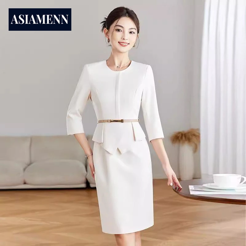 高端米色夏季薄款西装连衣裙2025新款气质案场工作服主持人正装裙