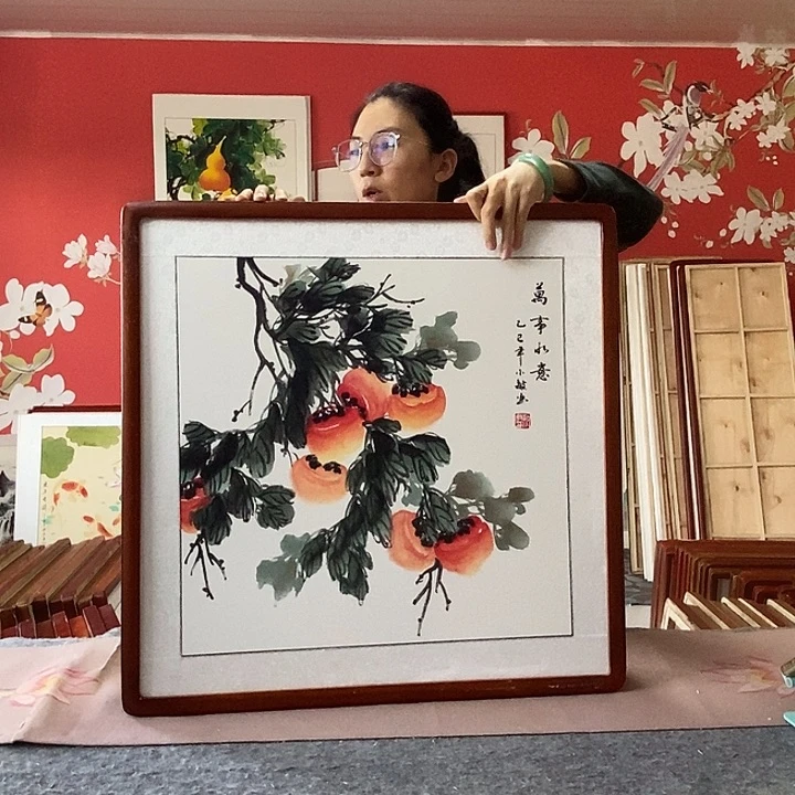 国画手写手绘带框包邮国画作品62✖️62