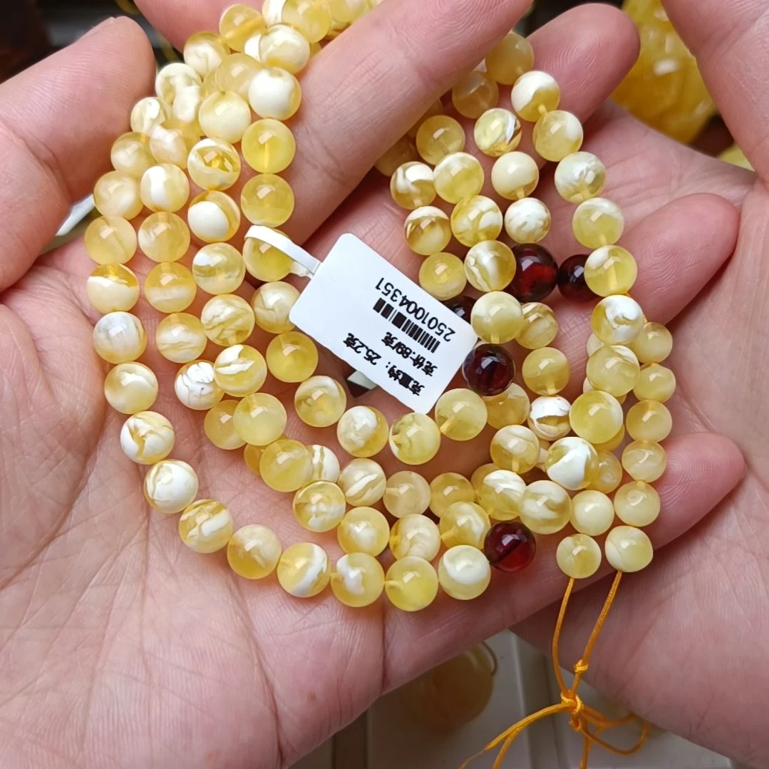 未镶嵌颈饰蜜蜡7圆珠108金瓷白溶洞虎皮纹