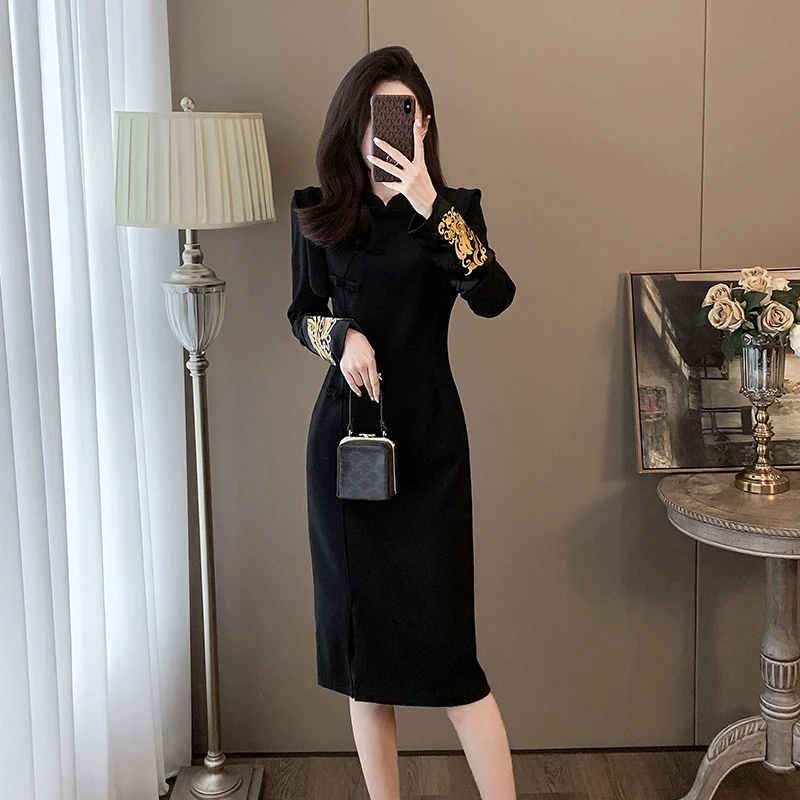 412--新中式国风气质连衣裙裙子女减龄中长款收腰显瘦连衣裙女