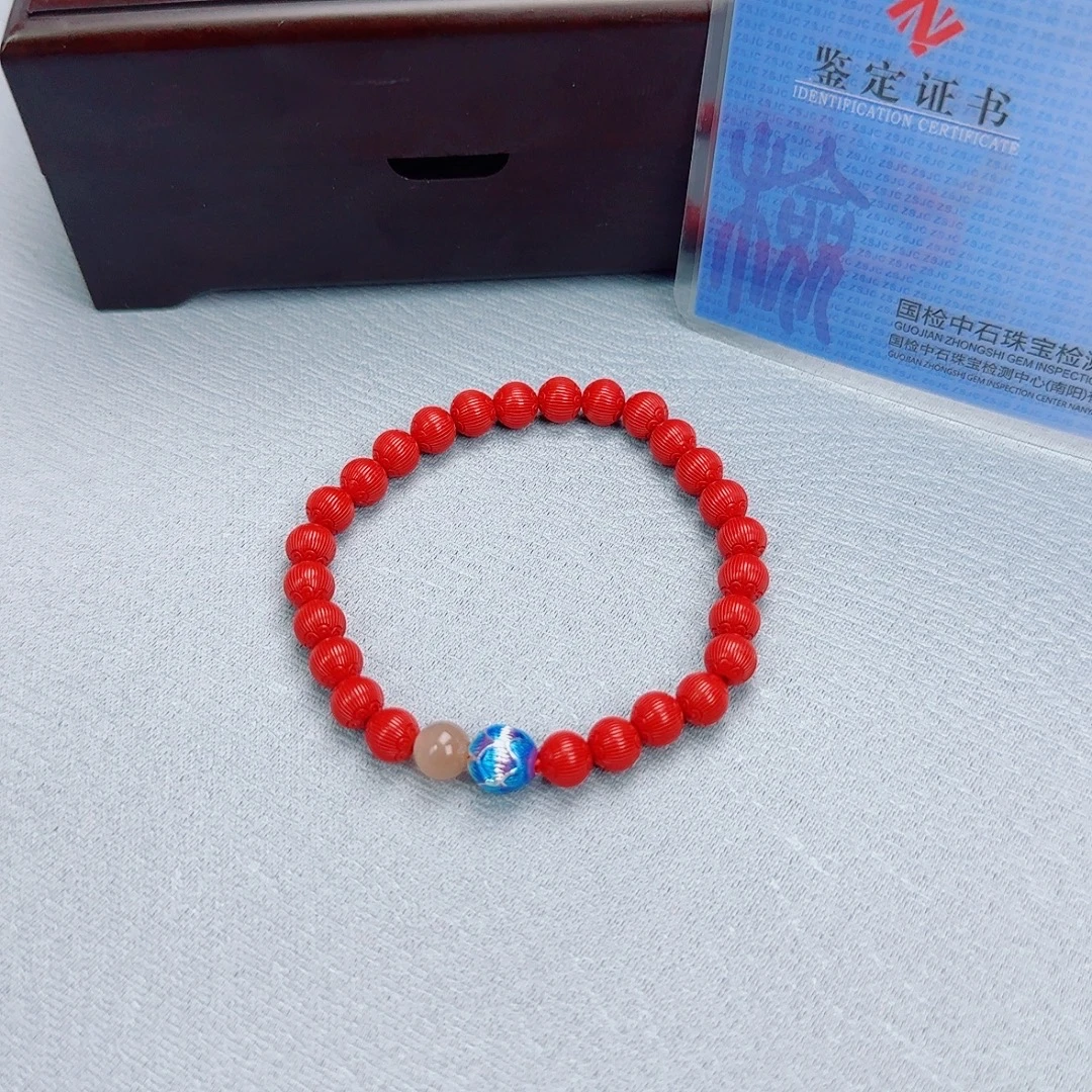 含辰砂工艺品高含量朱砂手串（静心莲花）红砂女款