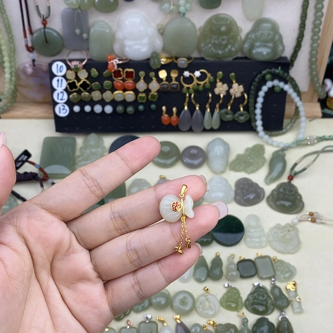 和田玉银S925镶嵌吊坠(不含链)