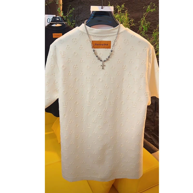 欧货轻奢休闲男装上衣2025夏季新款潮牌满天星花宽松显瘦短袖体恤