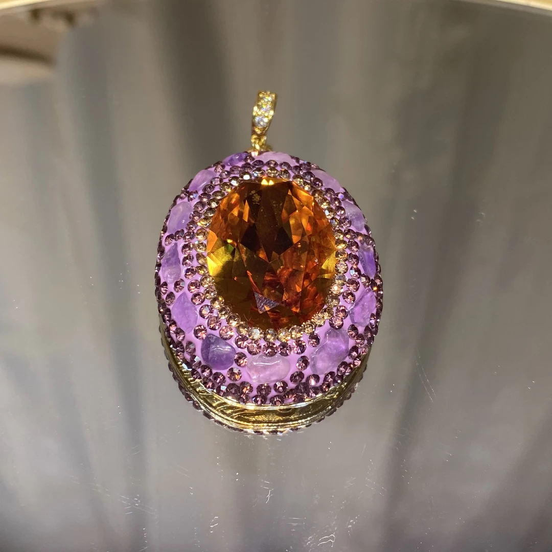 铜合金合成锆石吊坠 TT 紫色苏丹石变色椭圆吊坠百搭时尚轻奢3904