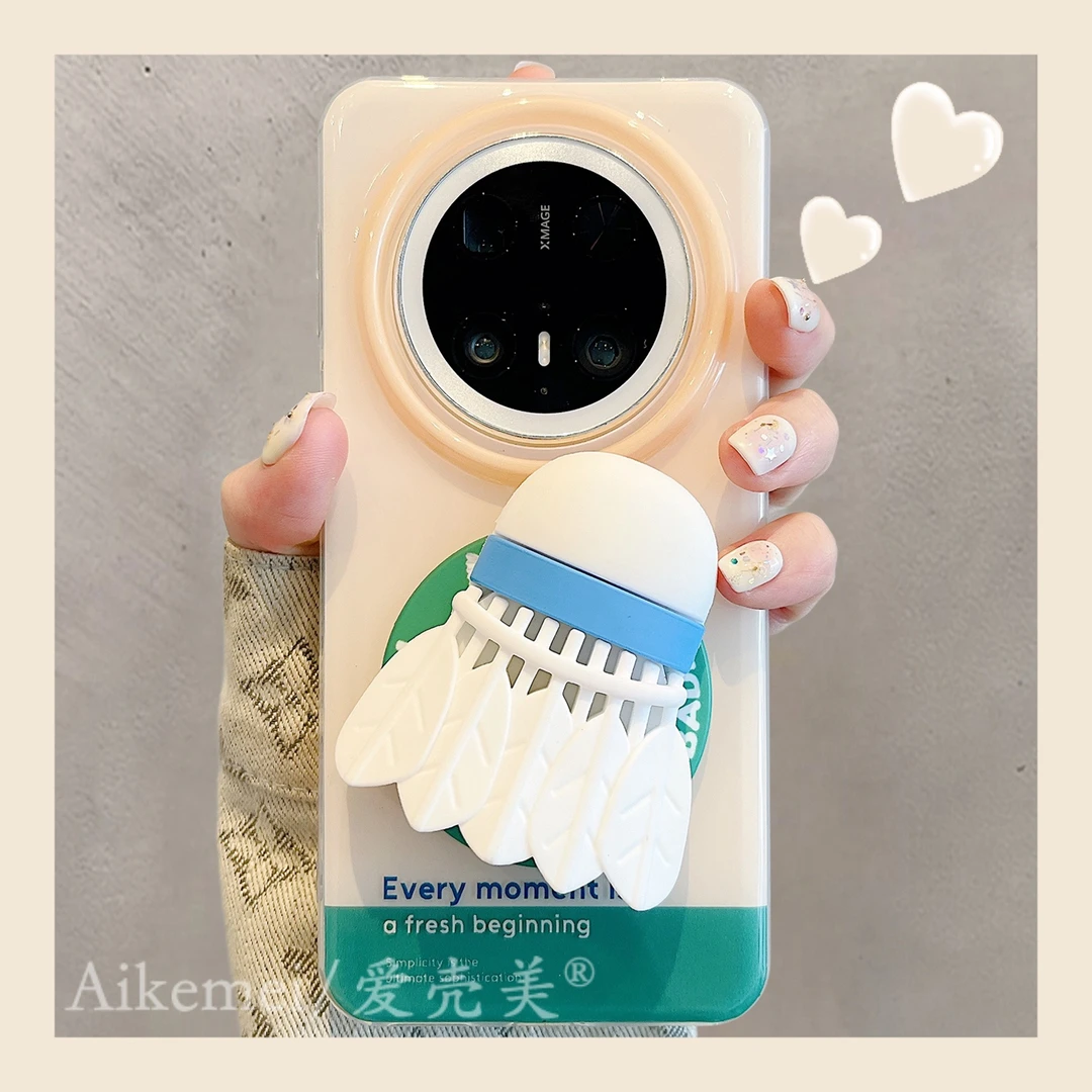 适用华为mate70pro+手机壳拼色英文Mate60pro+立体羽毛球磁吸支架