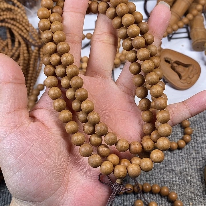 檀香木无事牌老山檀香老料0.8/108圆珠微瑕