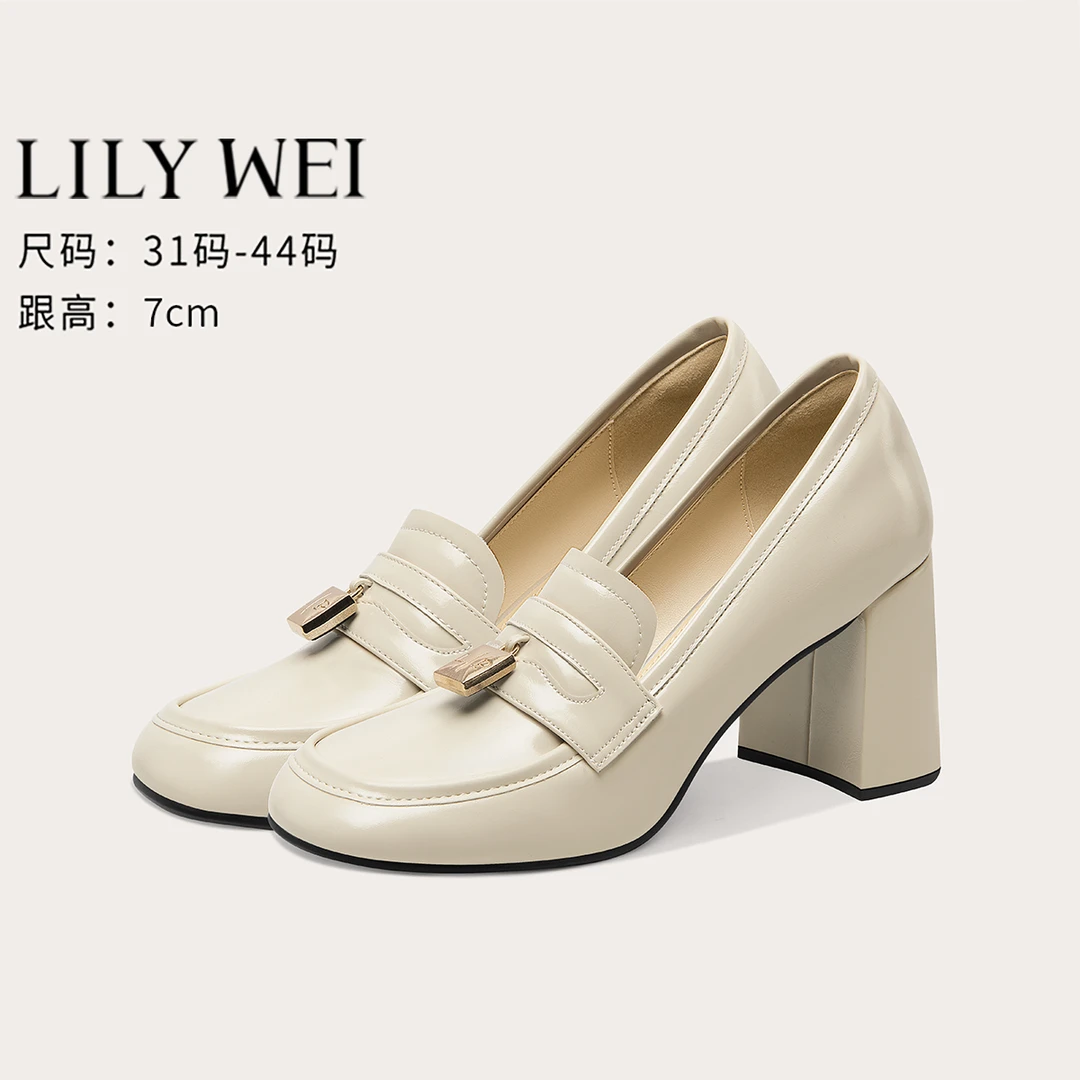 LilyWei【心锁】通勤时尚百搭粗跟单鞋不累脚一脚蹬单鞋小码31-33