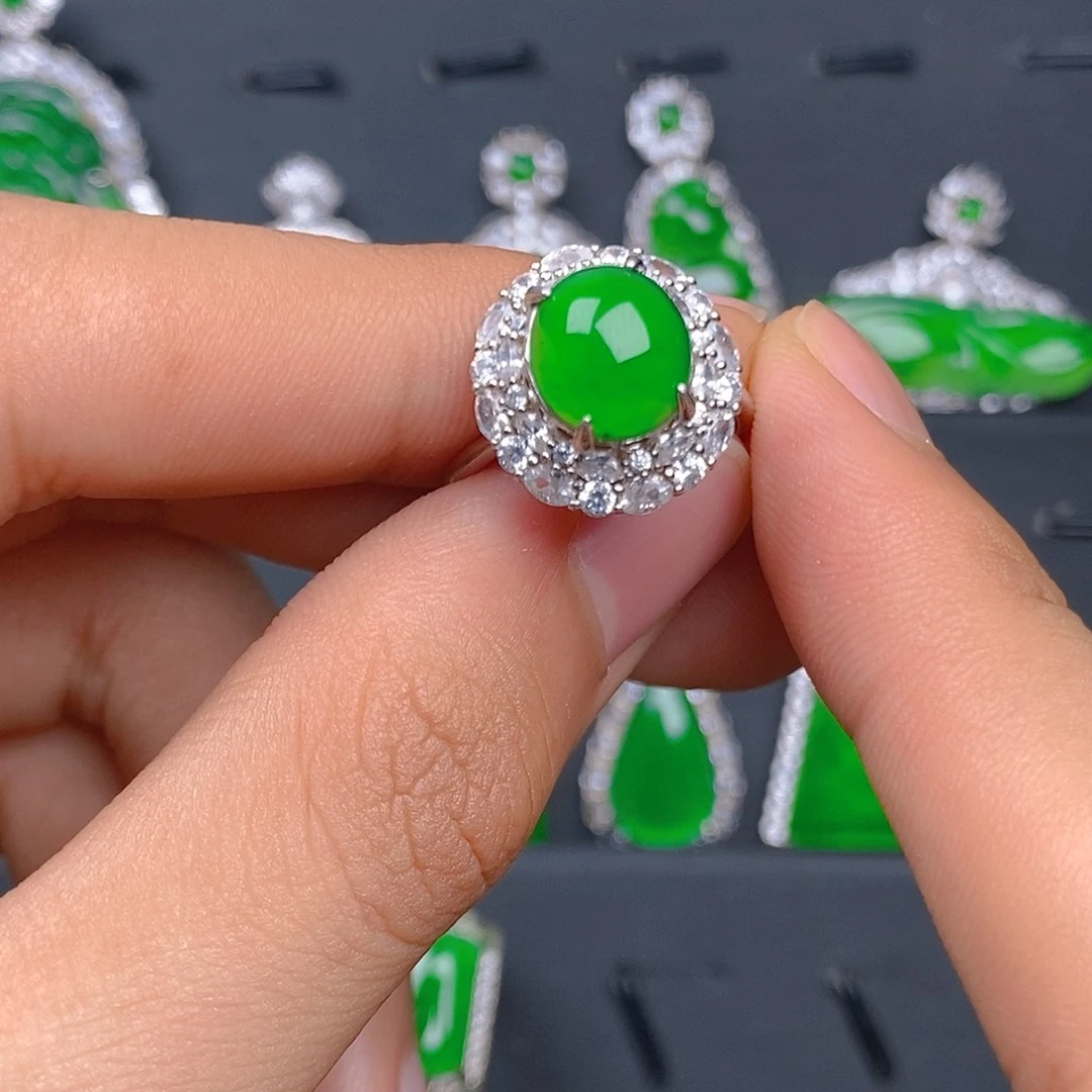 银S925镶嵌戒指翡翠戒指