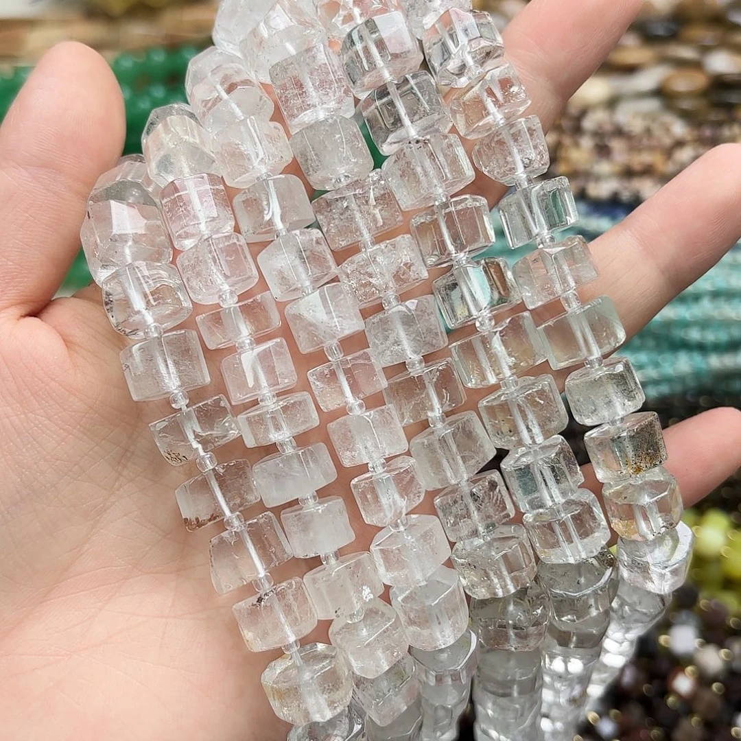 玛瑙/玉髓未镶嵌珠宝半成品卡10-12白水晶剁珠一条