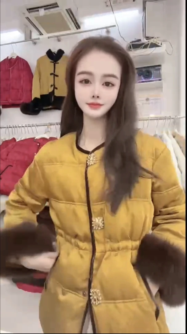 【8992】黄色新中式国风提花棉服女2024冬季新款设计感气质百搭外套