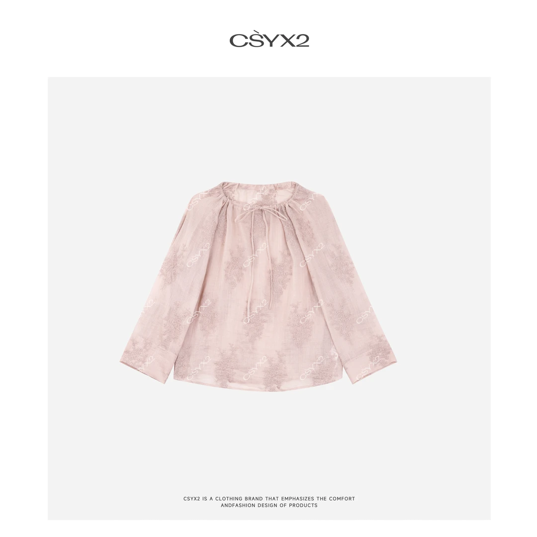 CsyX2-2025S/S夏季新款“晴日桃绘”100苎麻宽松长袖上衣CZ5CX034