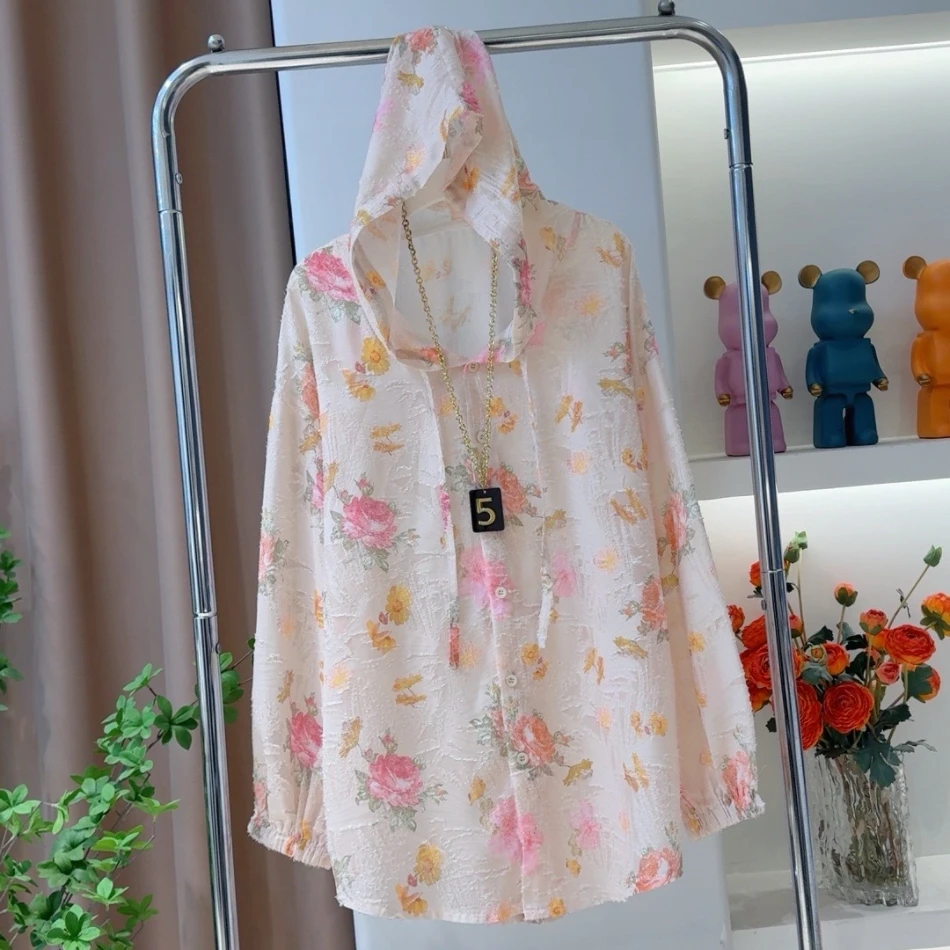 1849花仙子连帽开衫春夏防晒外套宽松大版显瘦中长款休闲长袖衬衫