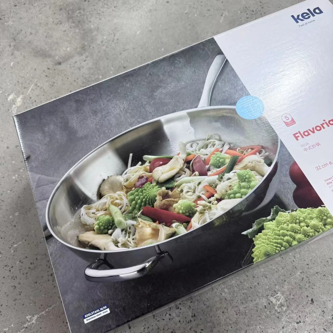 99新  kela 32cm/9.5cm高 中式不锈钢拉丝工艺炒锅