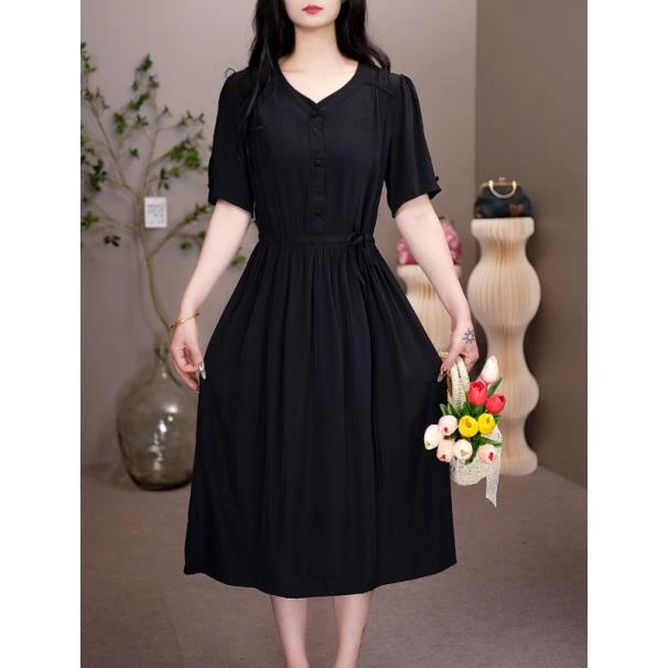 3515  【赫本小黑裙】高品质收腰显瘦气质时尚连衣裙