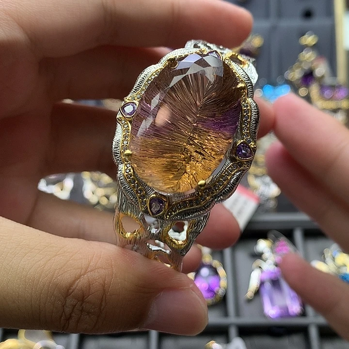 吊坠(不含链)银S925镀金镶嵌水晶